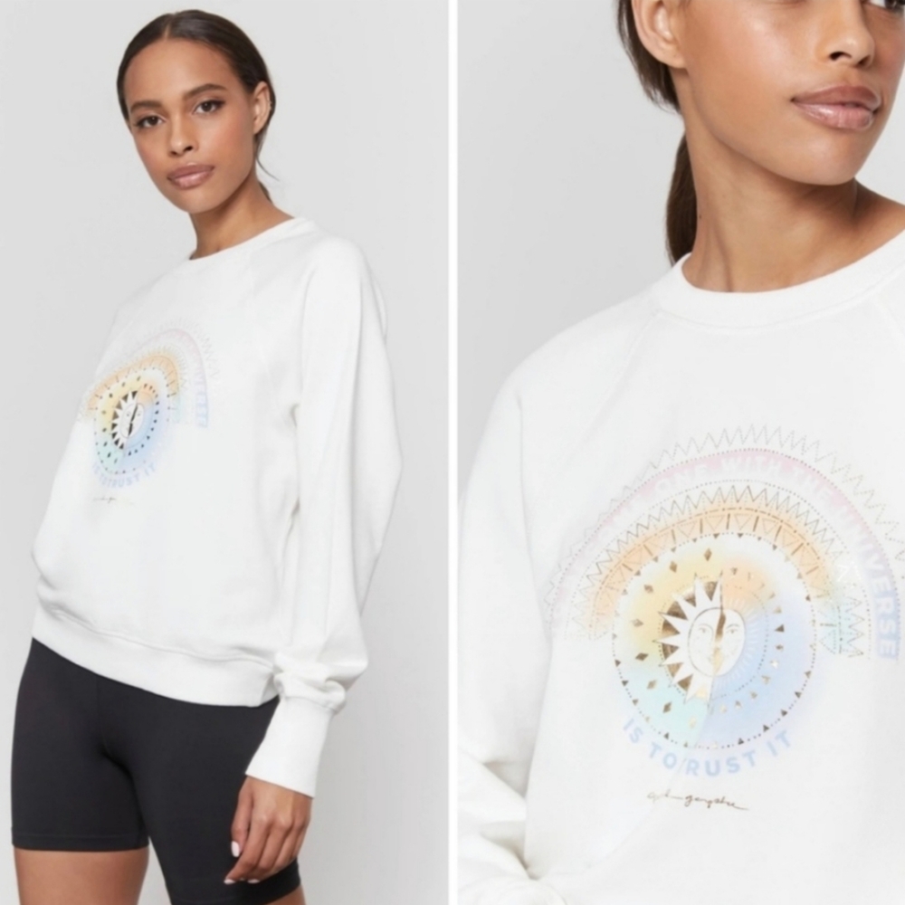 Spiritual Gangster Universe Bridget Raglan White Pullover Graphic Sun